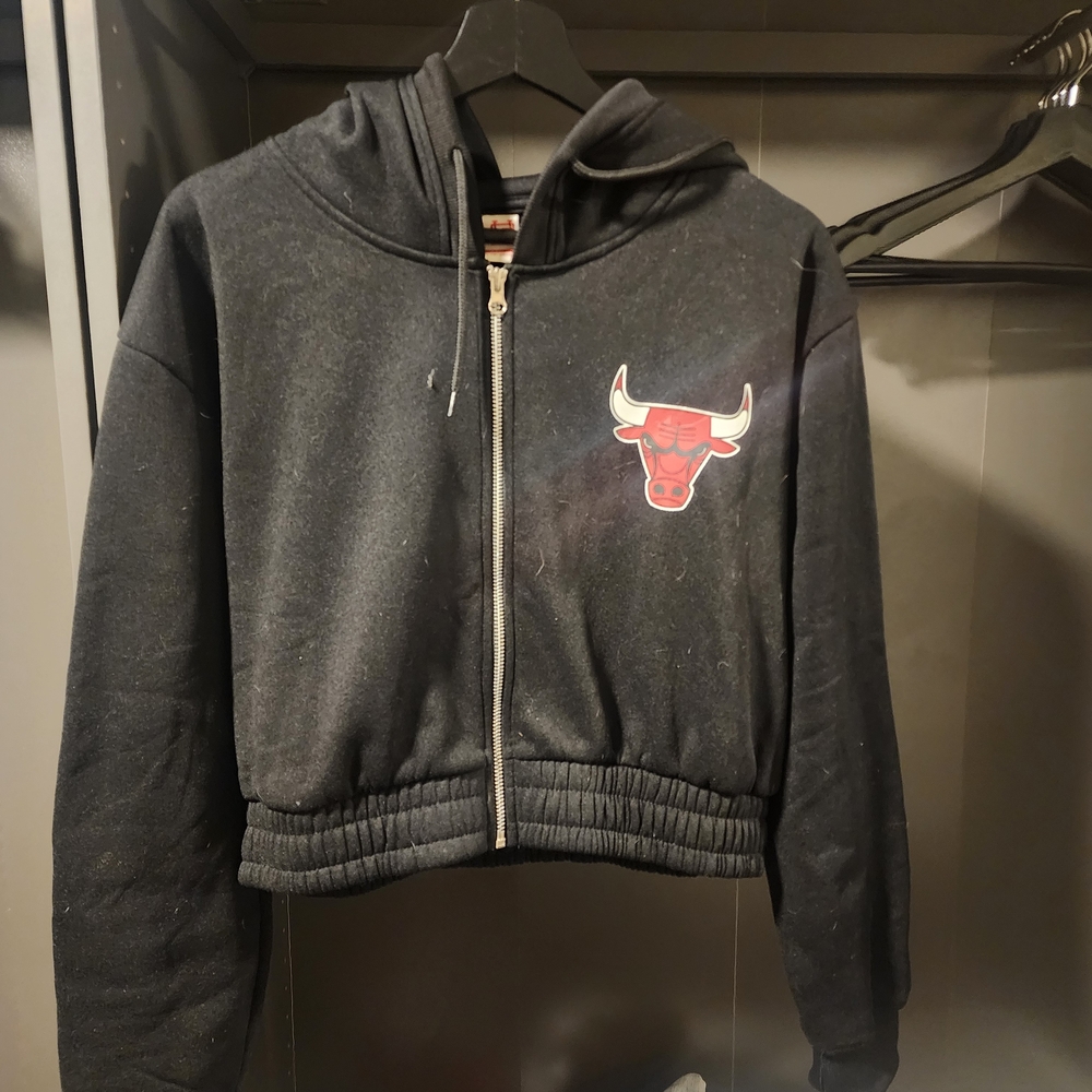 Fashion Nova Black Cropped Hoodie with Red Graphic